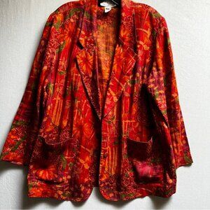 Vintage Origins Vibrant Red and Orange Linen Blazer Jacket Sz 12